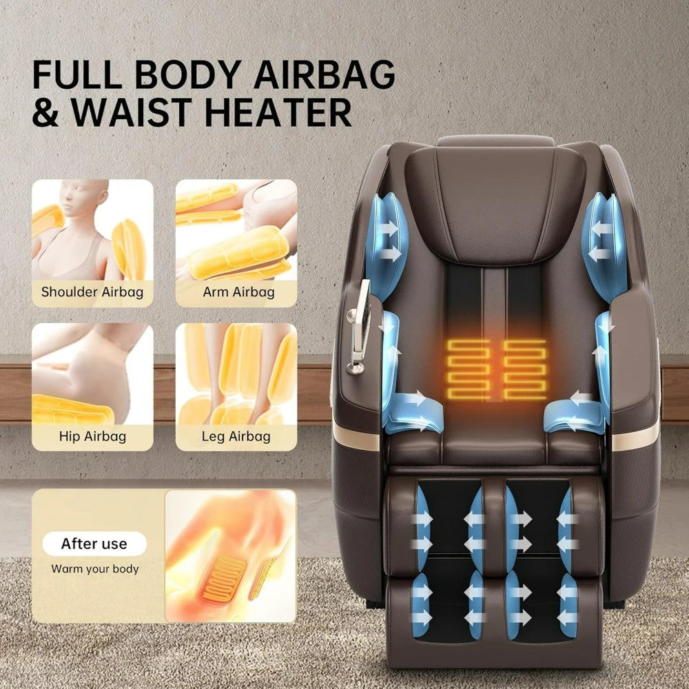 Full body massage chair, zero gravity acupressure massage lounge chair with lower back and calf heating function, LCD screen