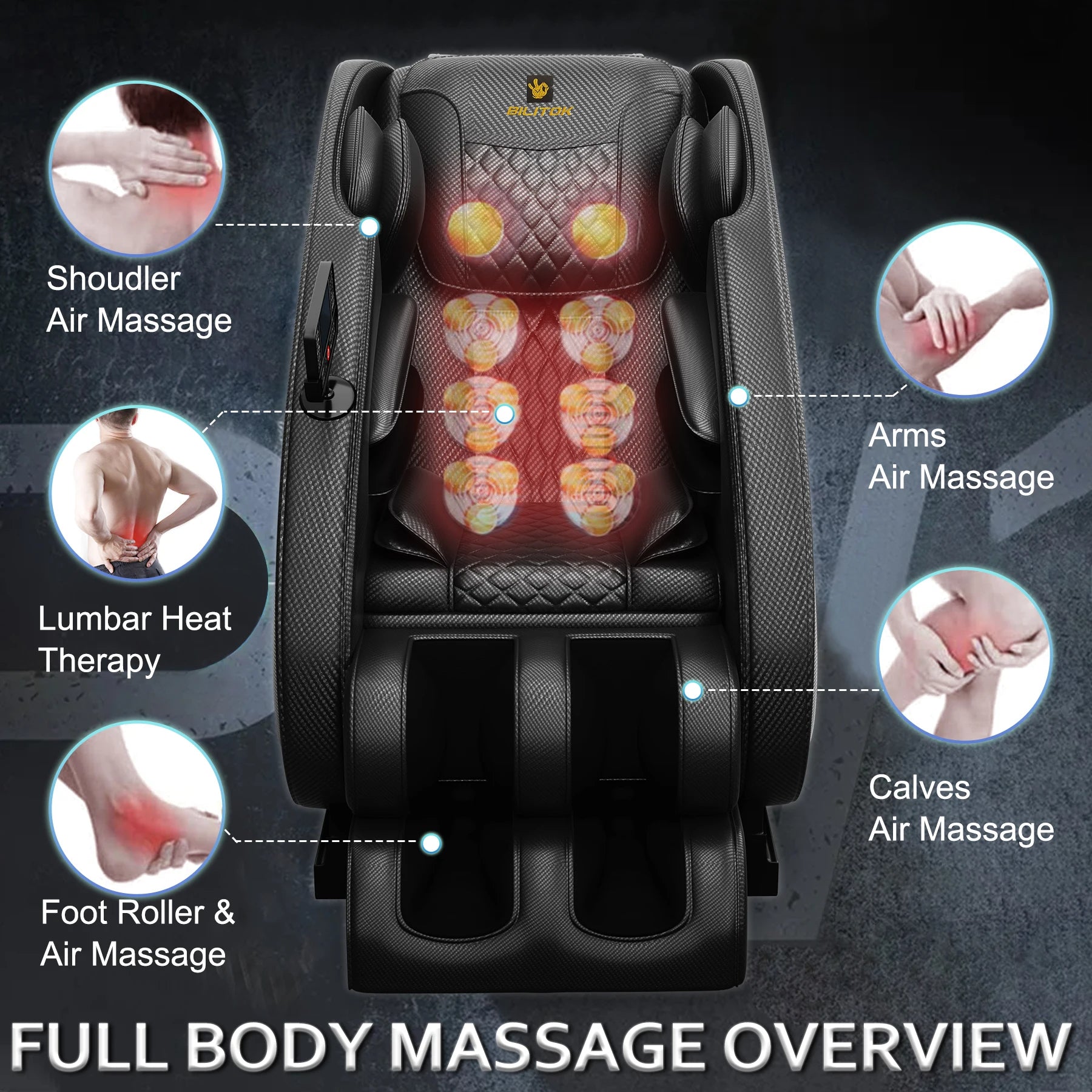 Massage Chair with Heating, Zero Gravity Recline, Bluetooth Speakers, Airbags, and Foot Roller