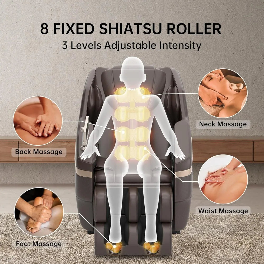 Full body massage chair, zero gravity acupressure massage lounge chair with lower back and calf heating function, LCD screen