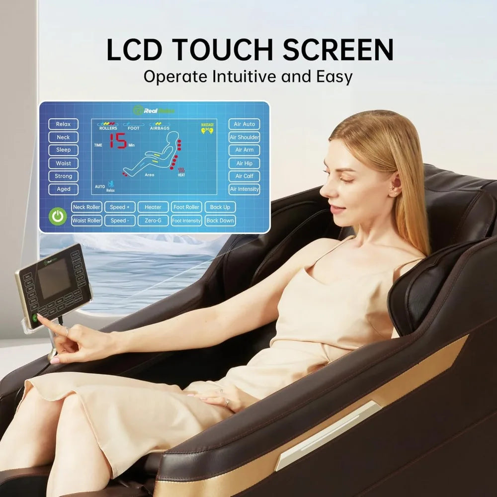 Full body massage chair, zero gravity acupressure massage lounge chair with lower back and calf heating function, LCD screen