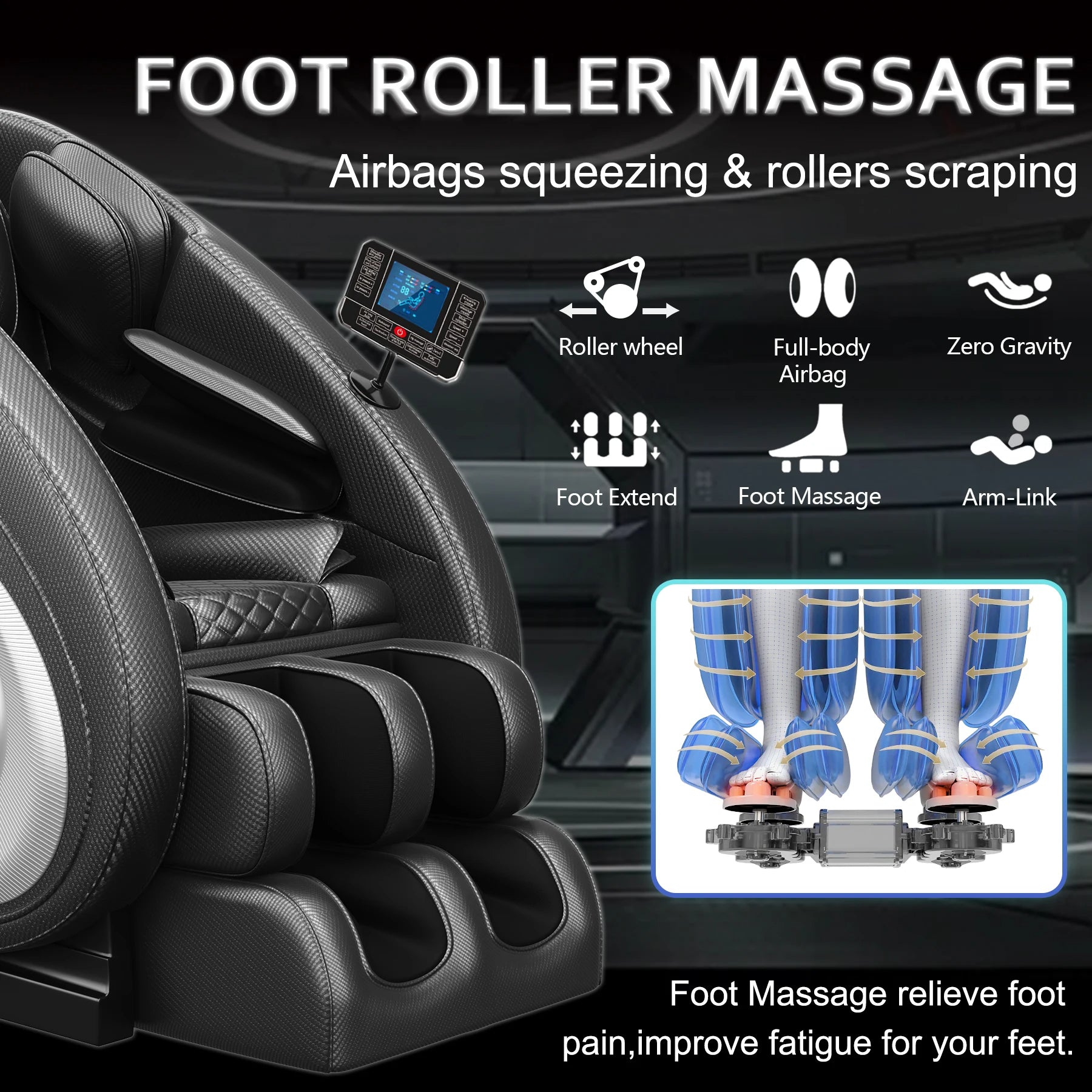 Massage Chair with Heating, Zero Gravity Recline, Bluetooth Speakers, Airbags, and Foot Roller